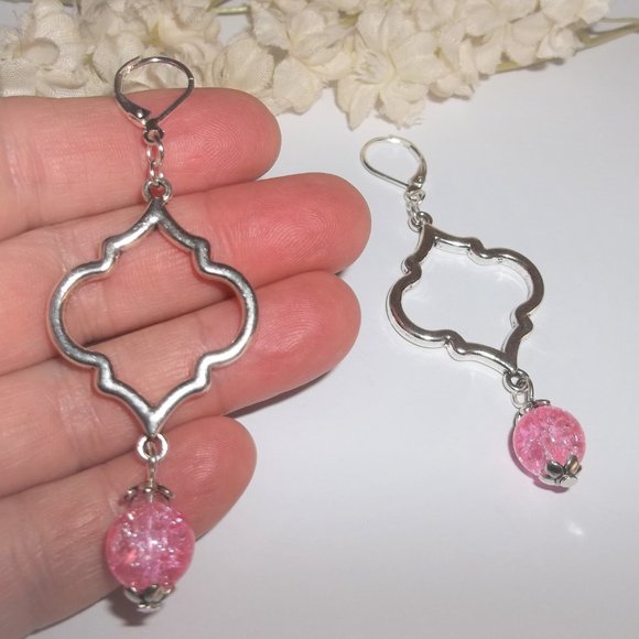 Earrings Statement Earrings, Pink and Silver Earring Pink Statement Earring 8290 - Picture 6 of 8
